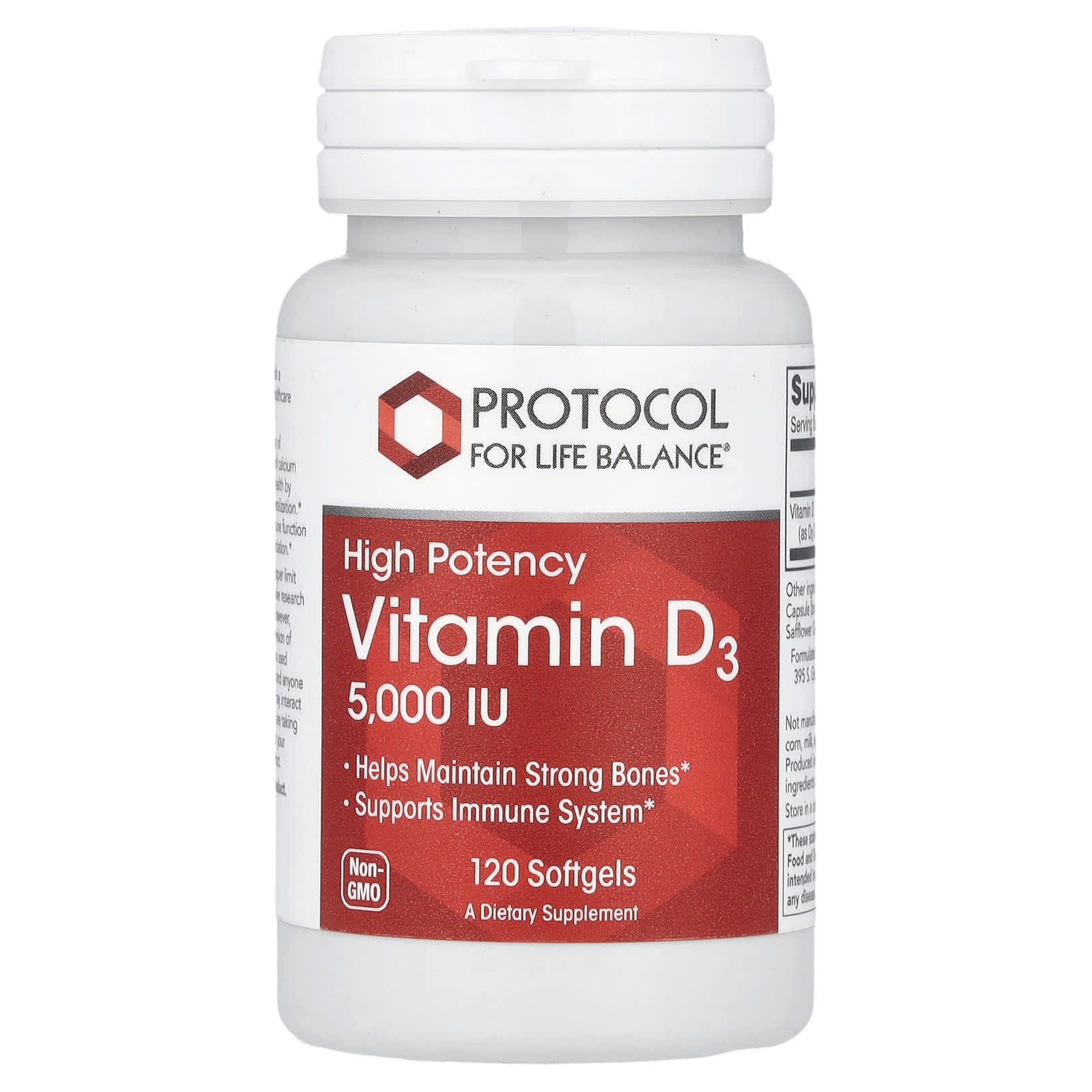 Protocol for Life Balance, Vitamin D3, High Potency, 5,000 IU, 120 Softgels - Image 1