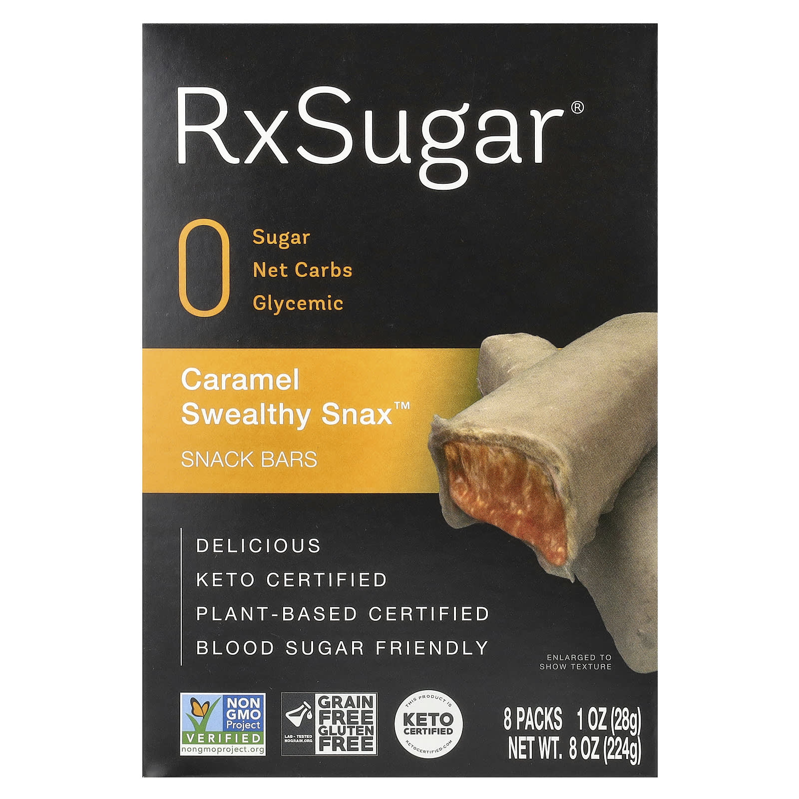 RxSugar, Swealthy Snax™, Snack Bars, Caramel, 8 Packs, 1 oz (28 g) Each - Image 1