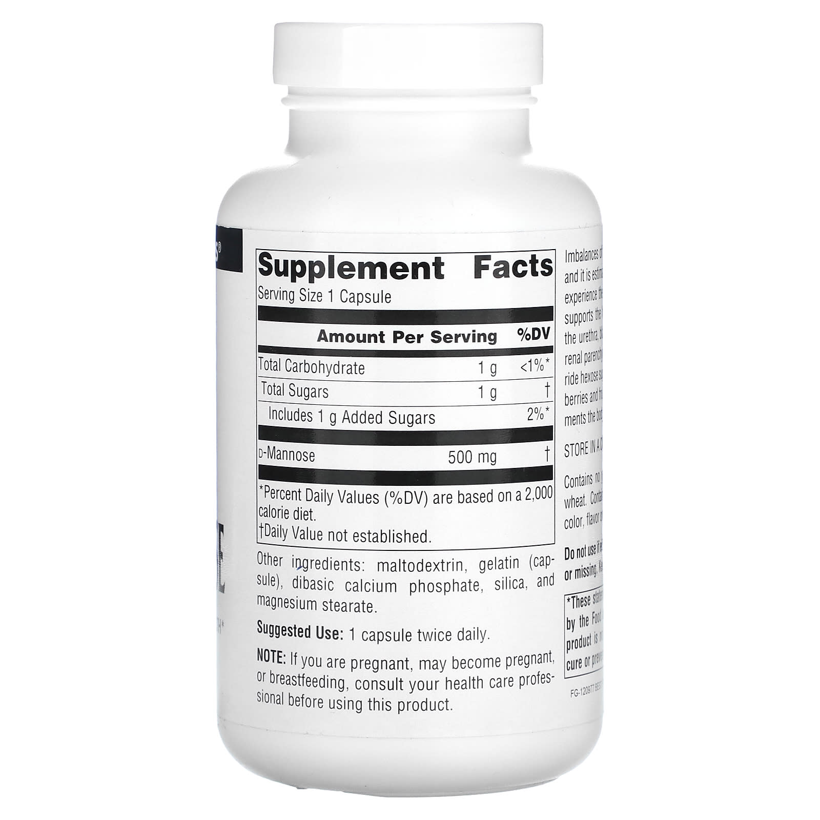 Source Naturals, D-Mannose, 500 mg, 120 Capsules - Image 2