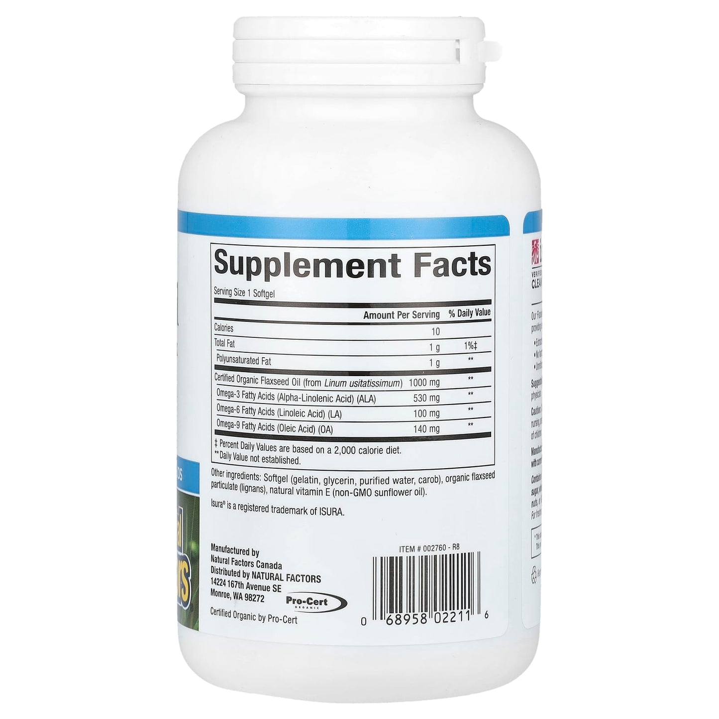 Natural Factors, OmegaFactors, Flaxseed Oil, 1,000 mg , 180 Softgels - Image 2
