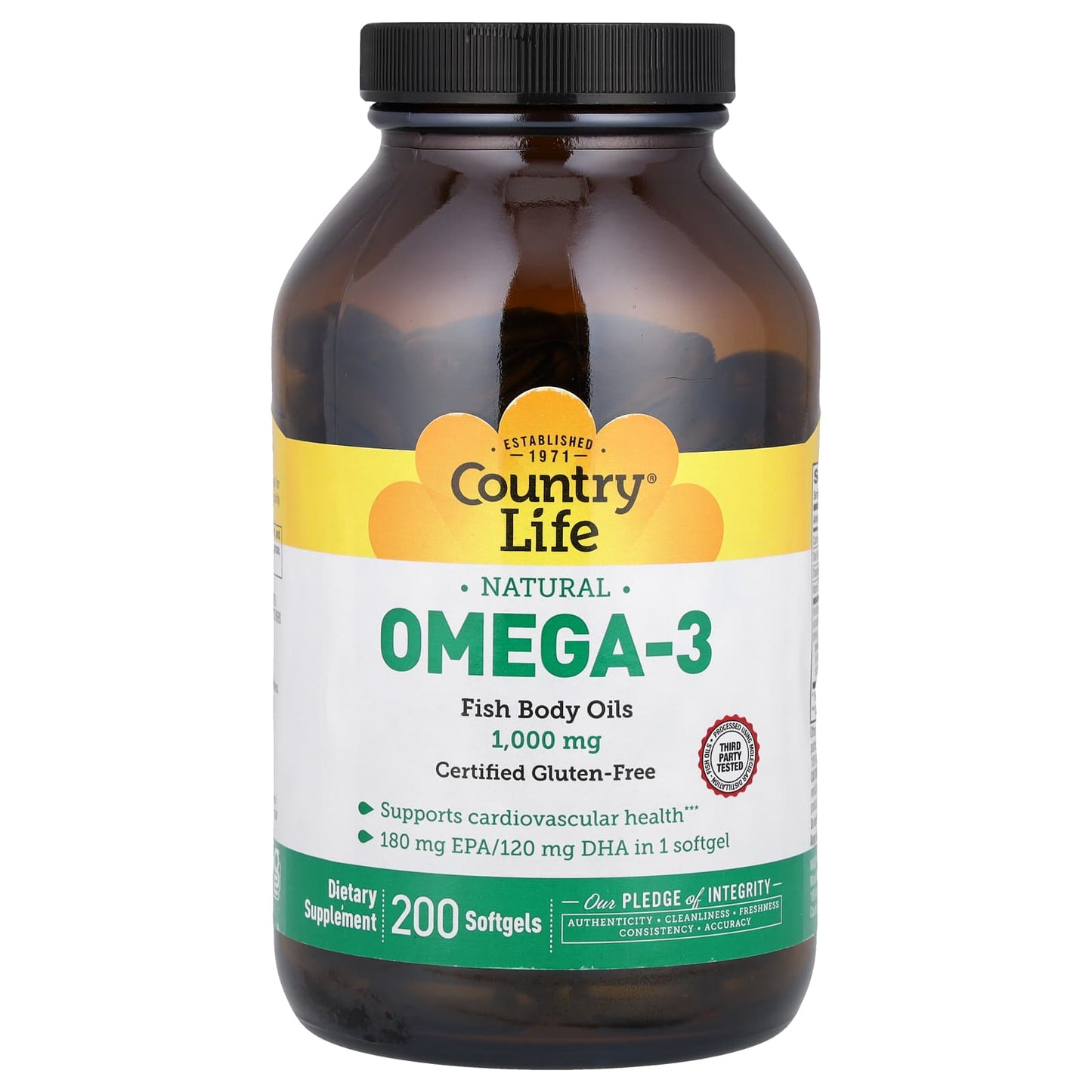Country Life Omega-3 1000mg - 200 Softgels for Heart Health - Image 1