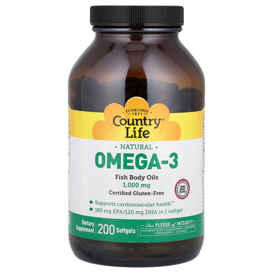 Country Life Omega-3 1000mg - 200 Softgels for Heart Health - Image 1