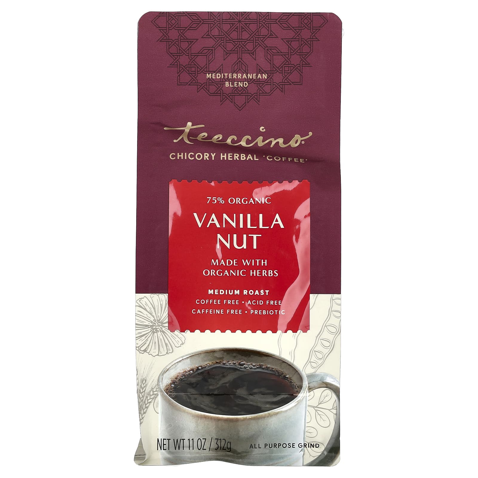 Teeccino, Chicory Herbal Coffee, Vanilla Nut, Medium Roast, Caffeine Free, 11 oz (312 g) - Image 1