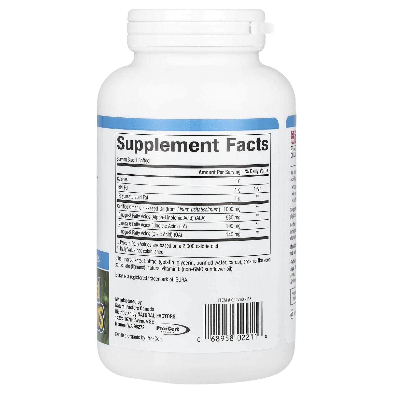 Natural Factors, OmegaFactors, Flaxseed Oil, 1,000 mg , 180 Softgels