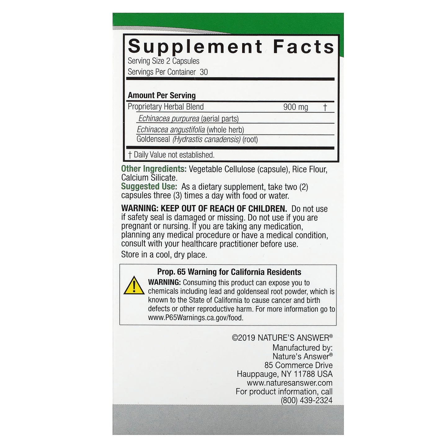 Nature's Answer, Echinacea & Goldenseal, 60 Vegetarian Capsules - Image 2