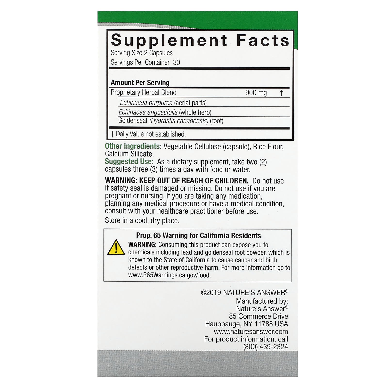 Nature's Answer, Echinacea & Goldenseal, 60 Vegetarian Capsules - Image 2