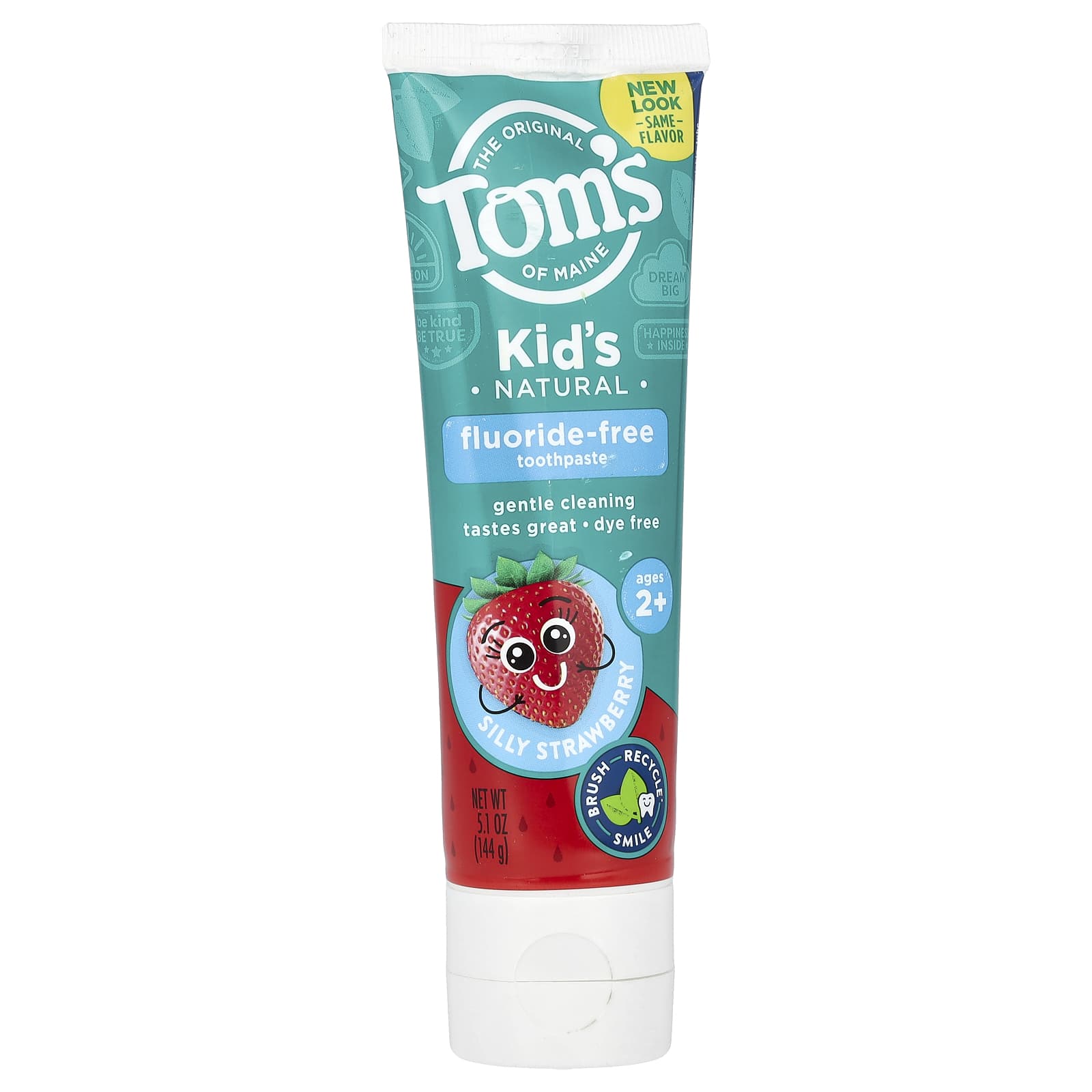 Tom's of Maine, Kid's Natural Toothpaste, Fluoride-Free, Ages 2+, Silly Strawberry, 5.1 oz (144 g) - Image 1