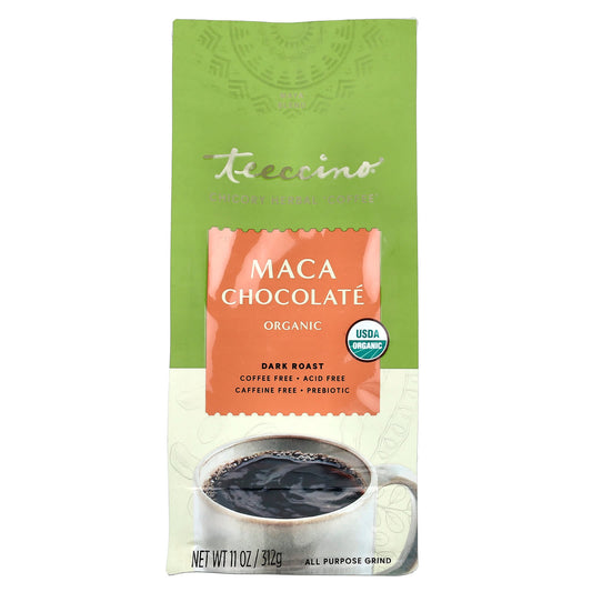 Teeccino, Organic Chicory Herbal Coffee, Maca Chocolate, Dark Roast, Caffeine Free, 11 oz (312 g) - Image 1