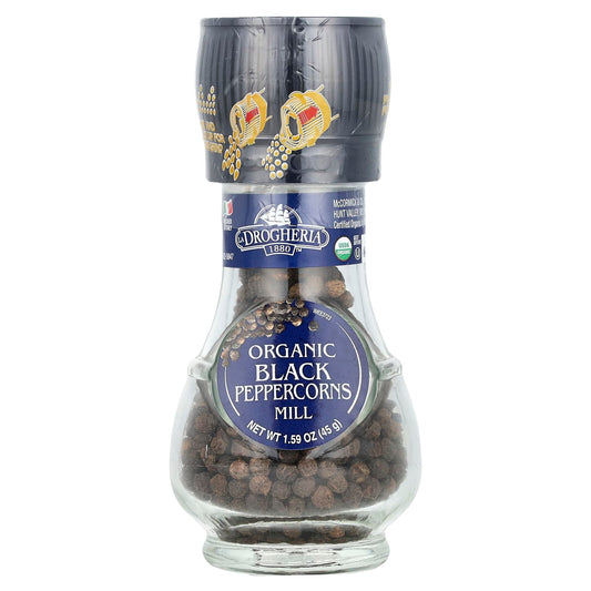 USDA Organic Black Peppercorns Grinder by Drogheria & Alimentari, 45g - Image 1