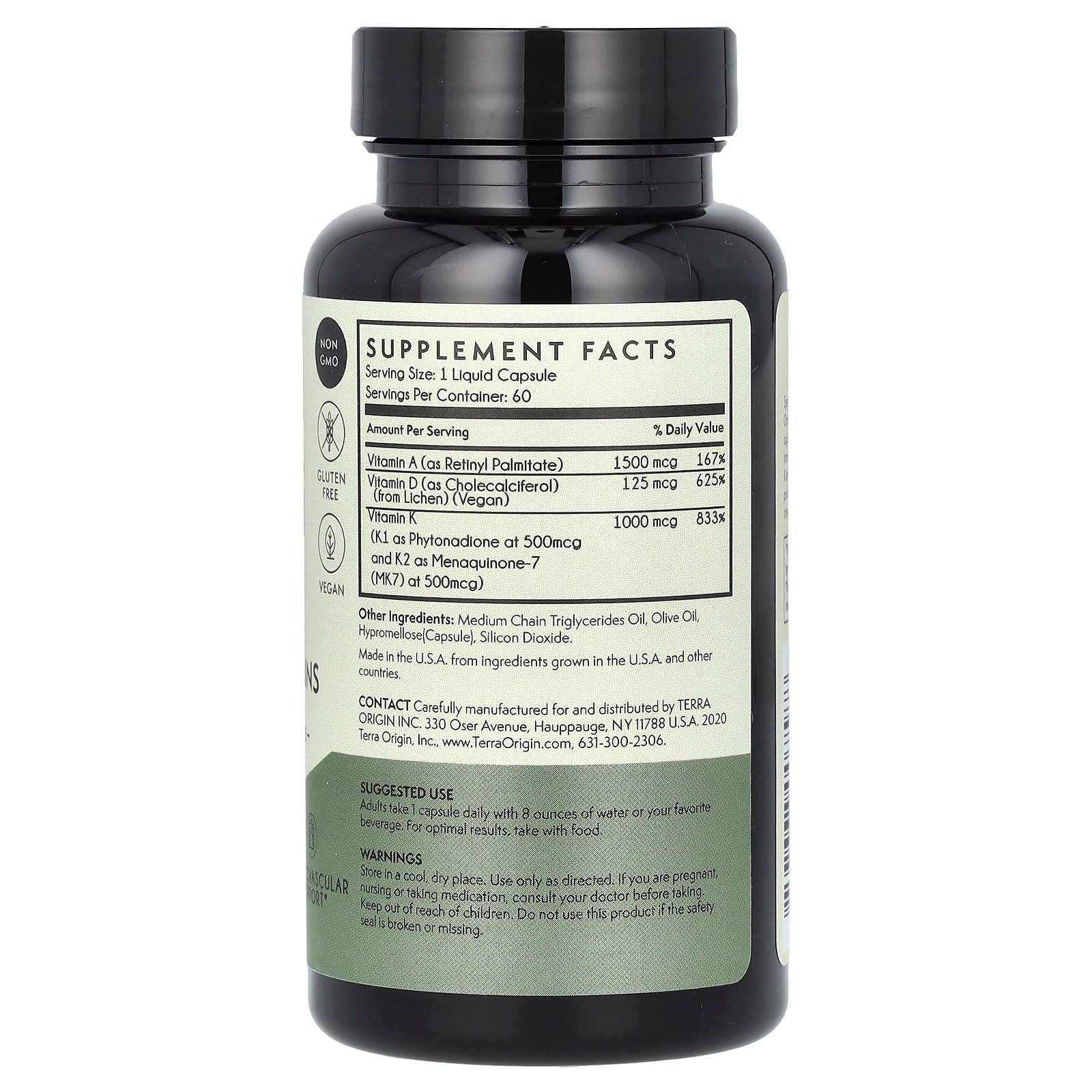 Terra Origin, A-D-K Essential Vitamins, 60 Liquid Capsules - Image 2