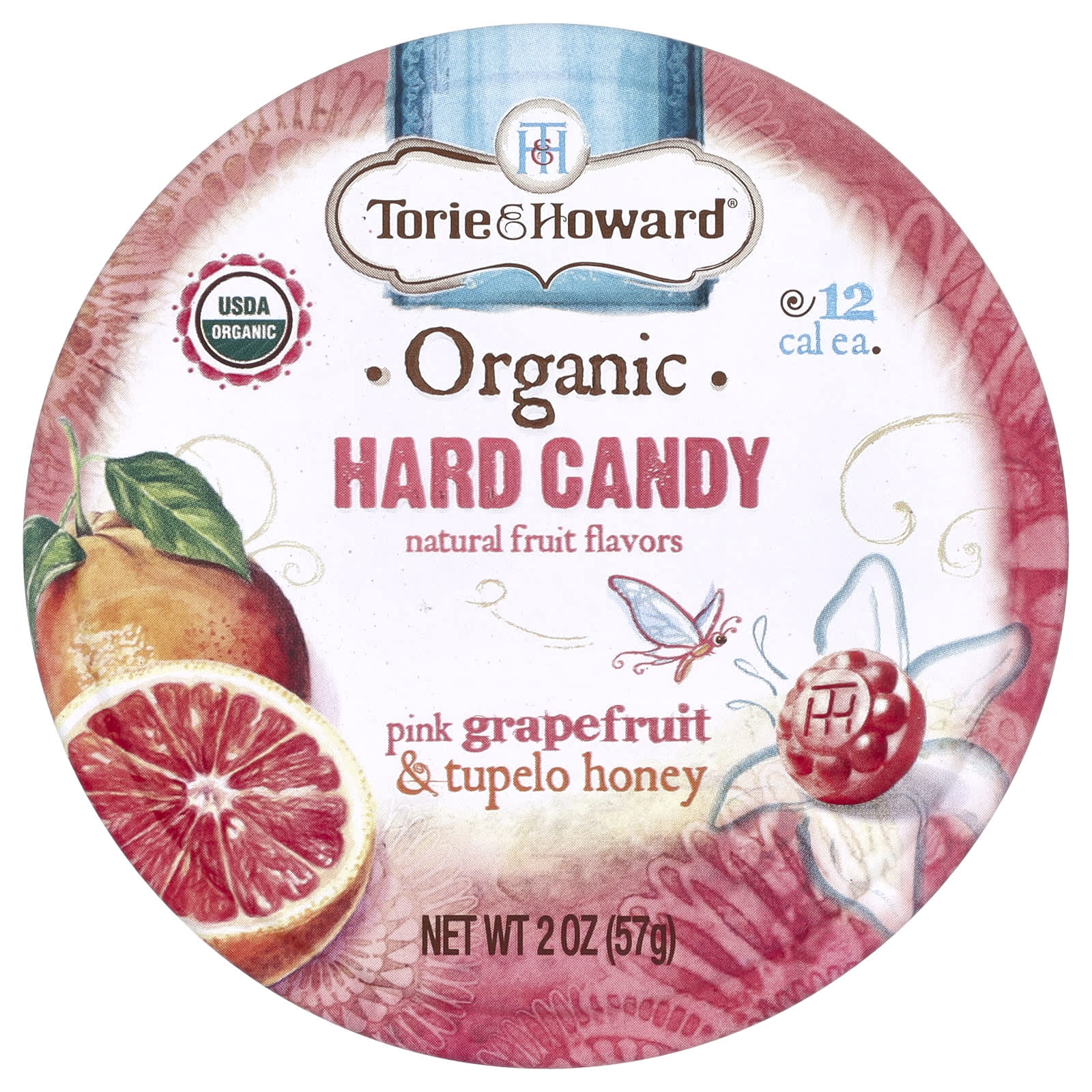 Torie & Howard, Organic Hard Candy, Pink Grapefruit & Tupelo Honey, 2 oz (57 g) - Image 1