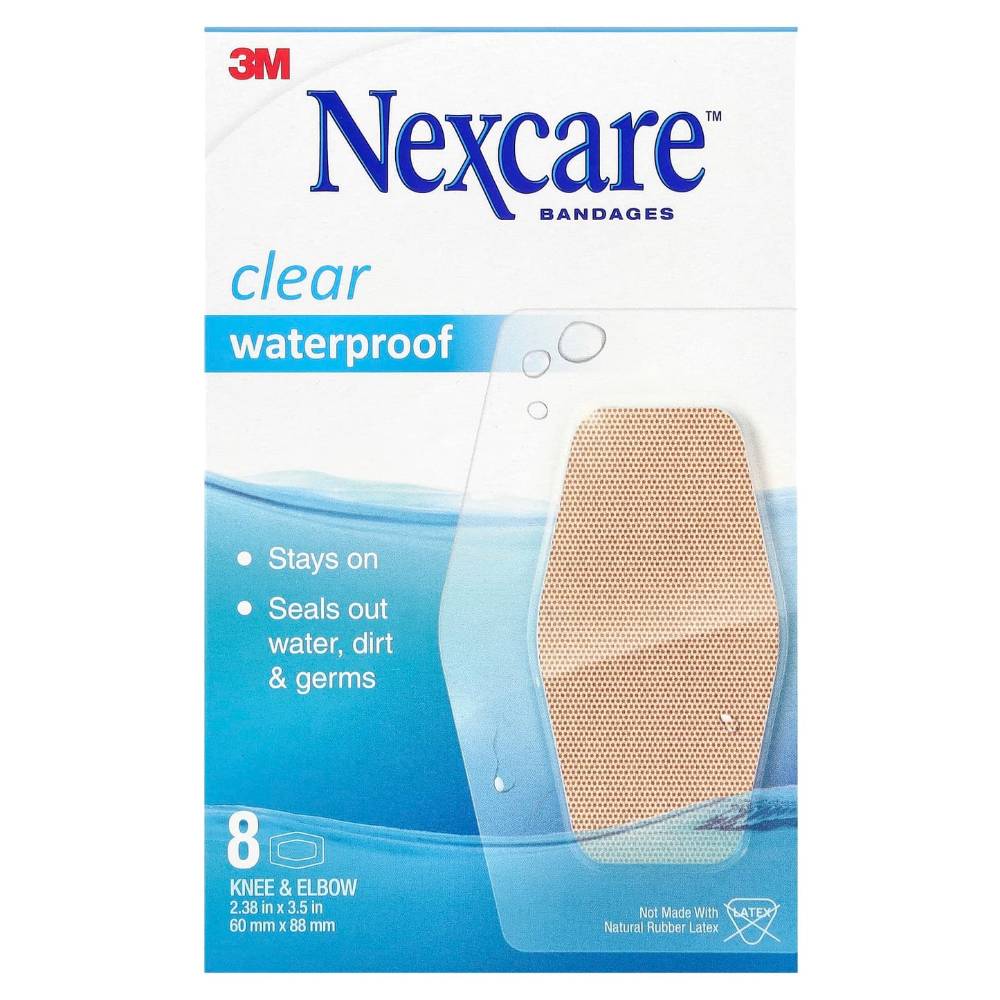 Nexcare, Clear Waterproof Bandages, Knee & Elbow, 8 Bandages - Image 1