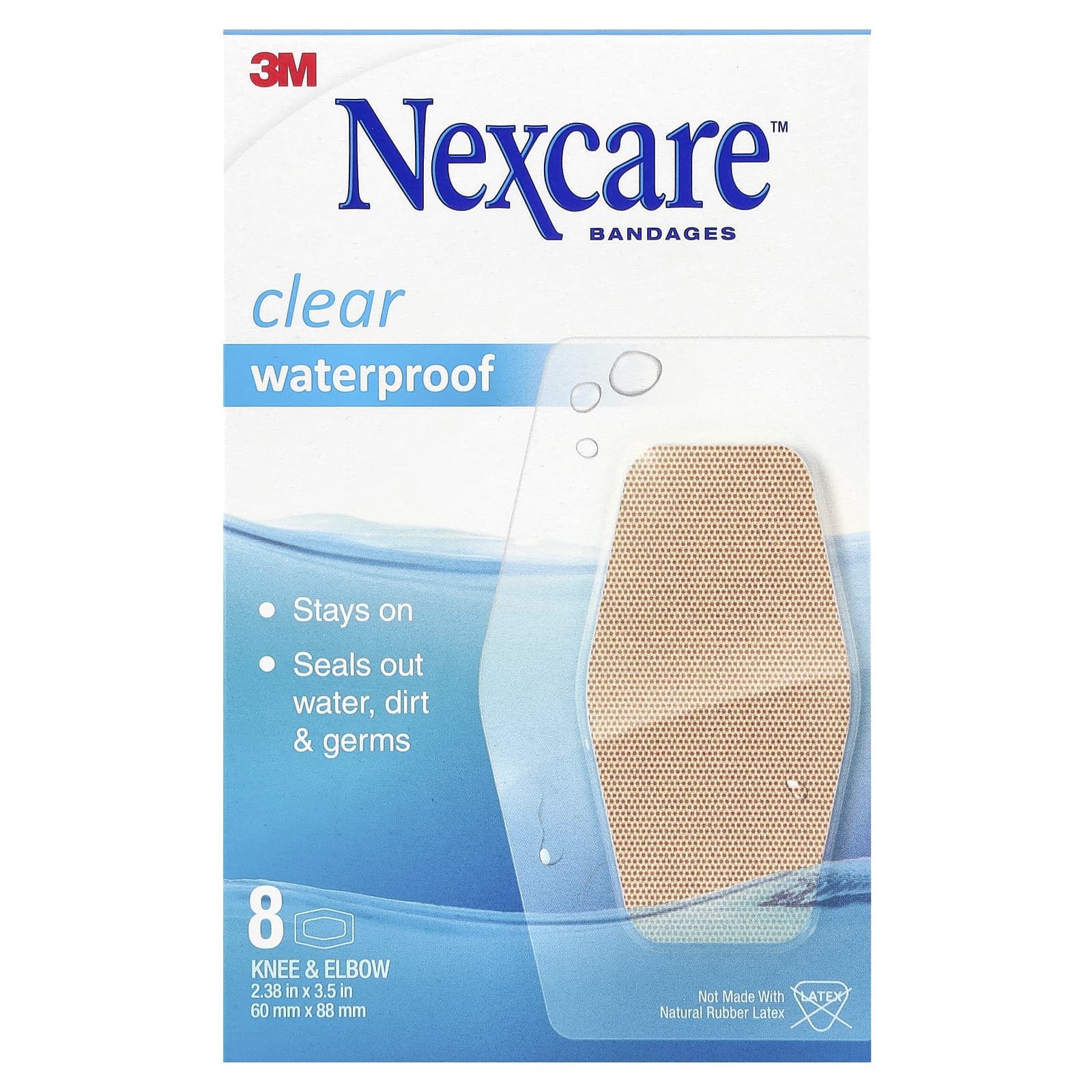 Nexcare, Clear Waterproof Bandages, Knee & Elbow, 8 Bandages - Image 1