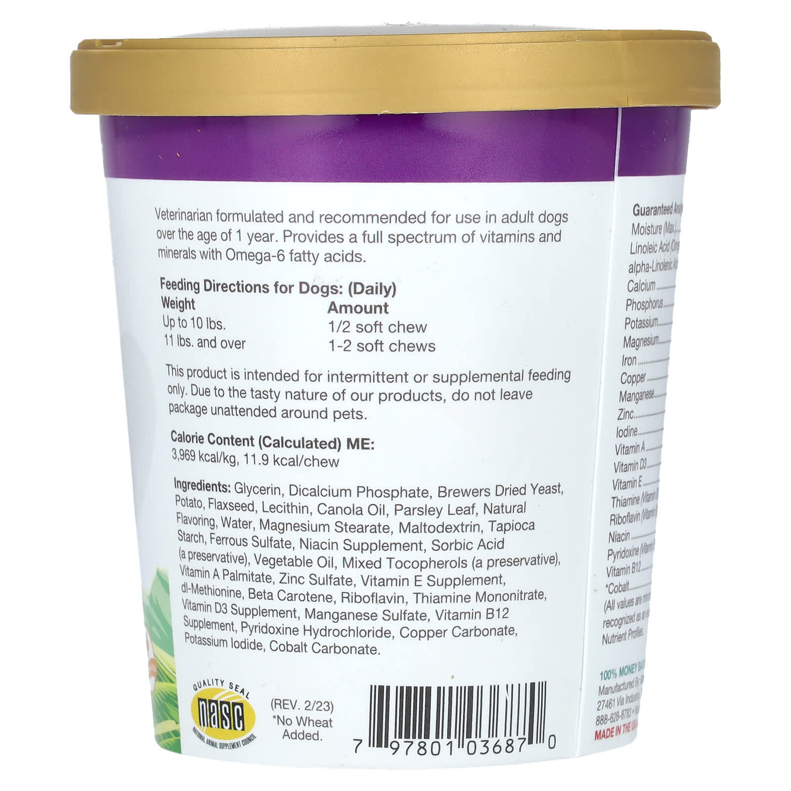 NaturVet, VitaPet Adult, Daily Vitamins + Breath Aid, For Dogs, 60 Soft Chews, 6.3 oz (180 g) - Image 2