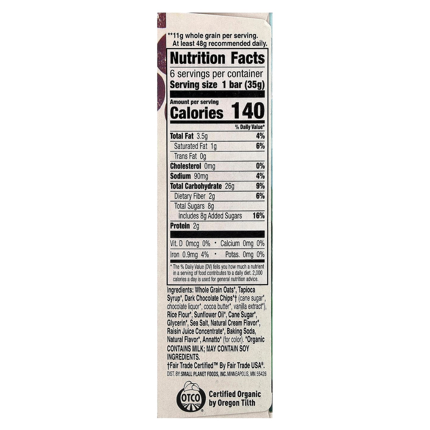 Organic Dark Chocolate Chip Granola Bars by Cascadian Farm - 6 Bars - Image 2
