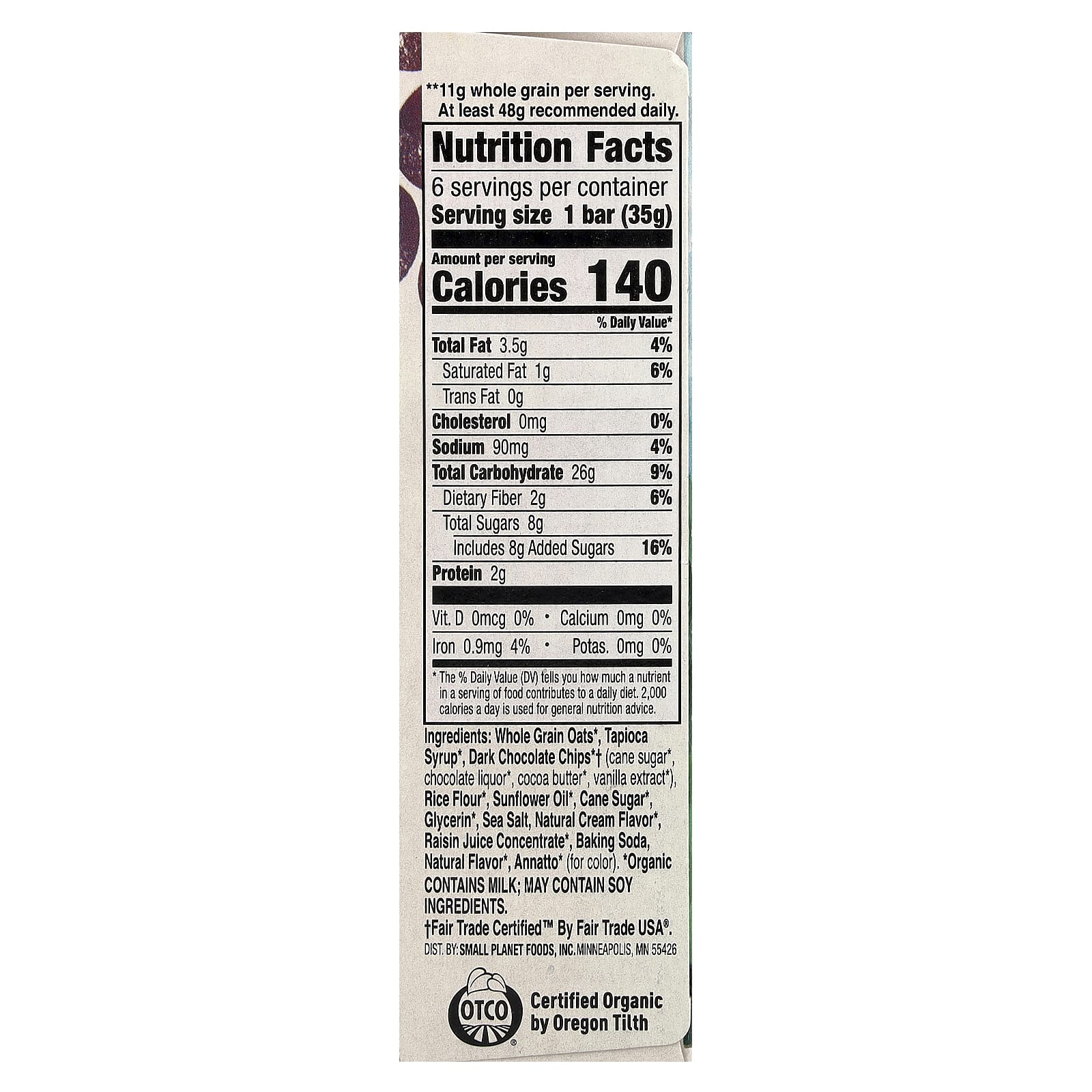 Organic Dark Chocolate Chip Granola Bars by Cascadian Farm - 6 Bars - Image 2