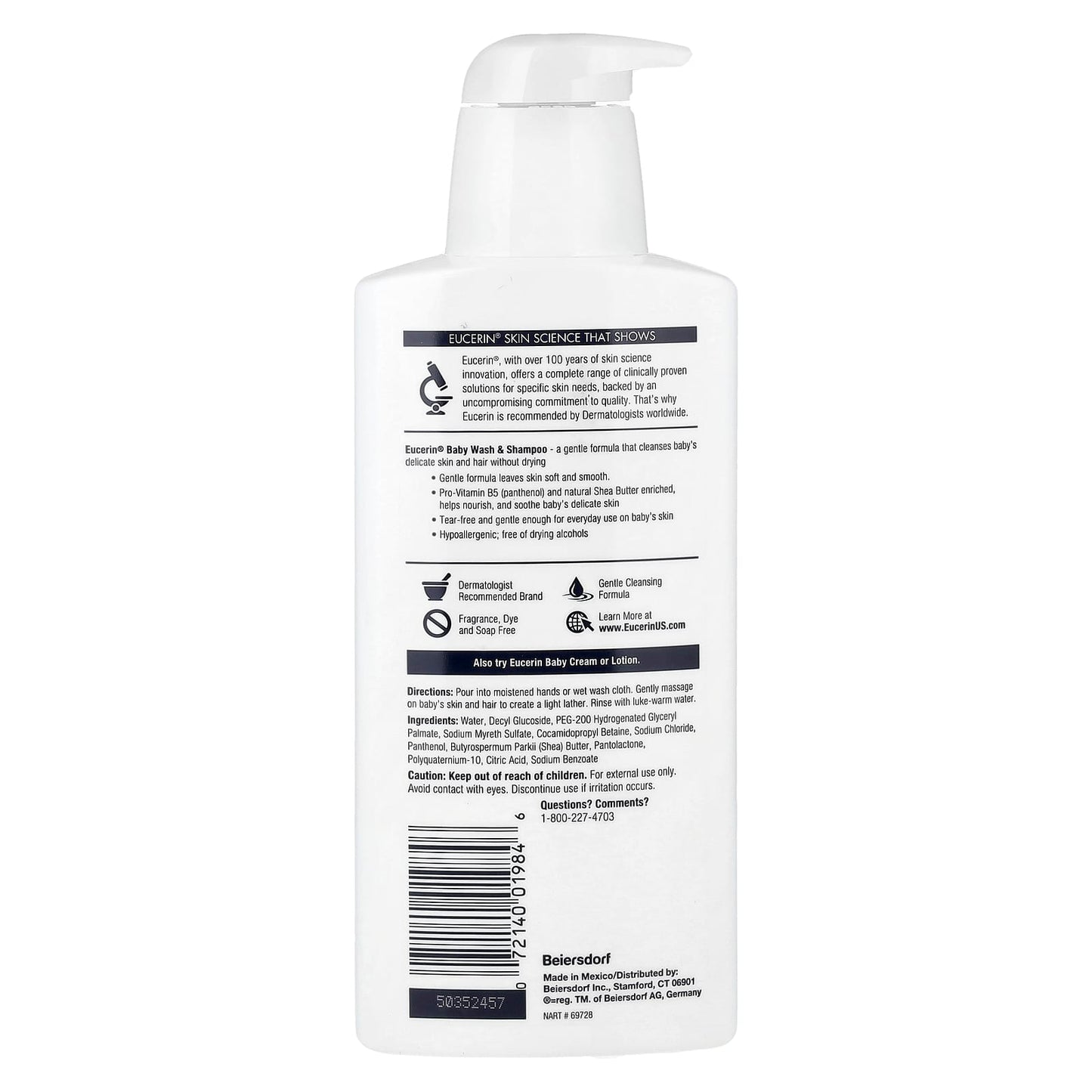 Eucerin Baby Wash & Shampoo, Fragrance Free, 13.5 fl oz - Image 2
