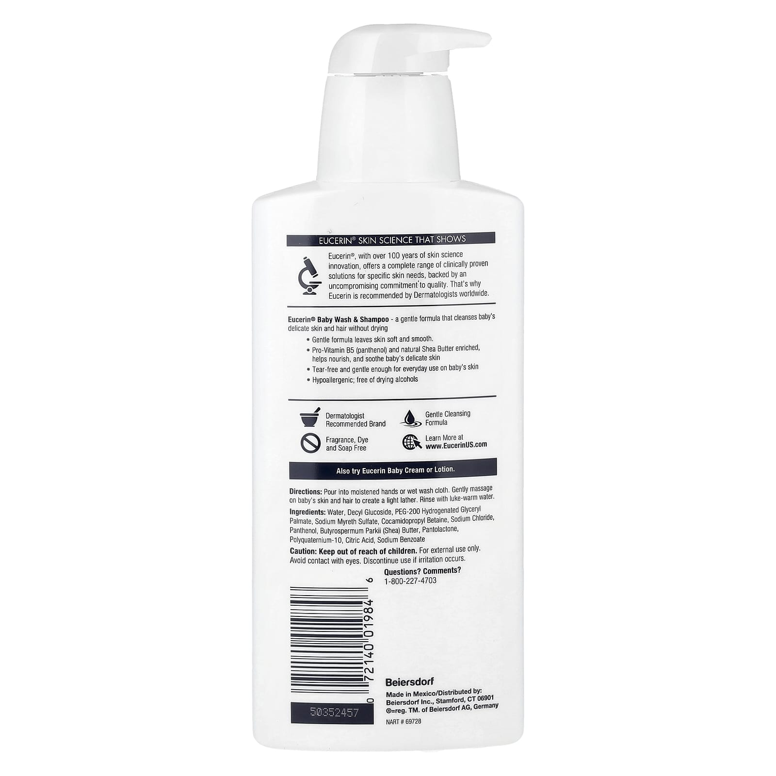 Eucerin Baby Wash & Shampoo, Fragrance Free, 13.5 fl oz - Image 2