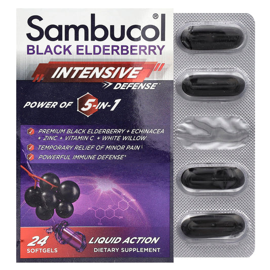 Sambucol, Black Elderberry, Intensive Defense, Power of 5-in-1, 24 Softgels - Image 1
