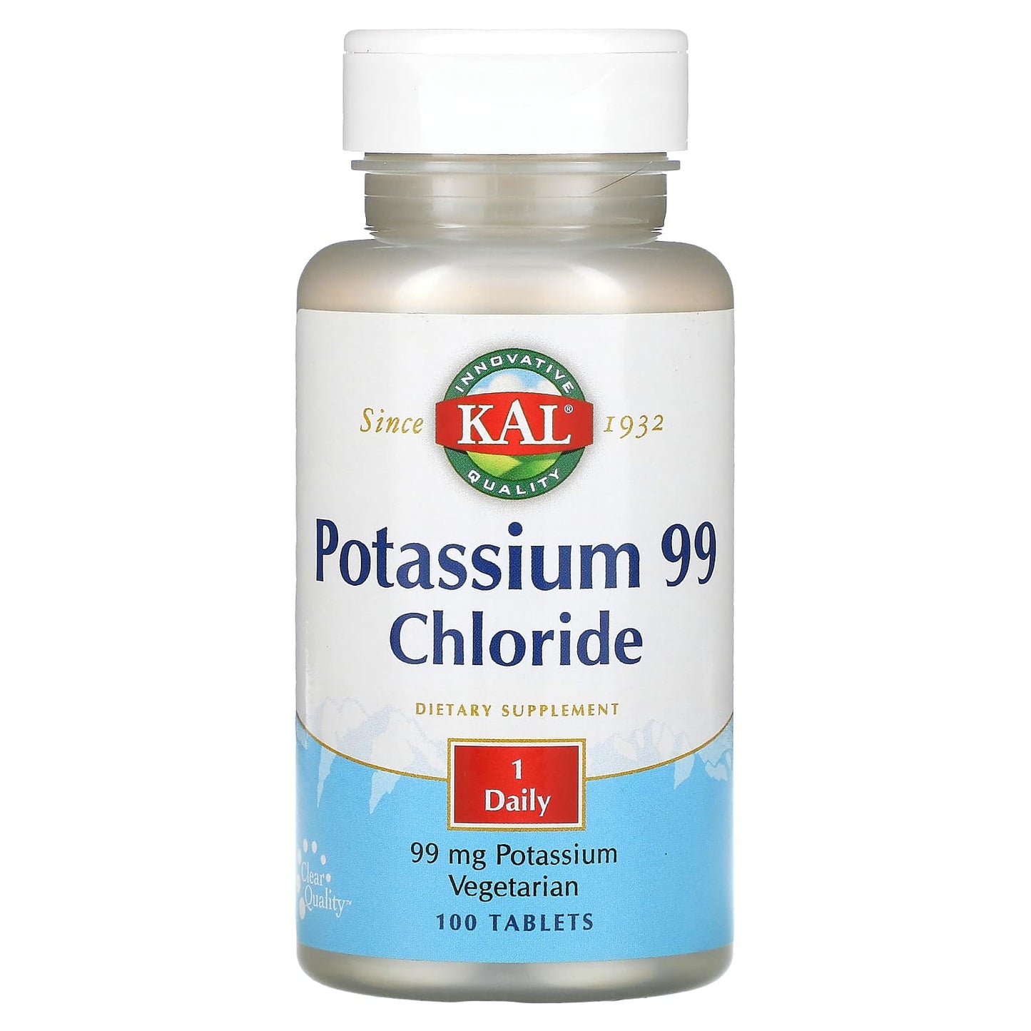 KAL Potassium 99 Chloride Supplement, 99mg, 100 Tablets for Healthy Skeletal and Cardiac Function - Image 1