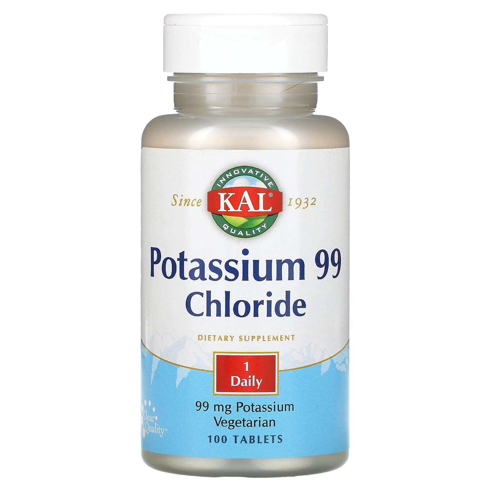 KAL Potassium 99 Chloride Supplement, 99mg, 100 Tablets for Healthy Skeletal and Cardiac Function - Image 1