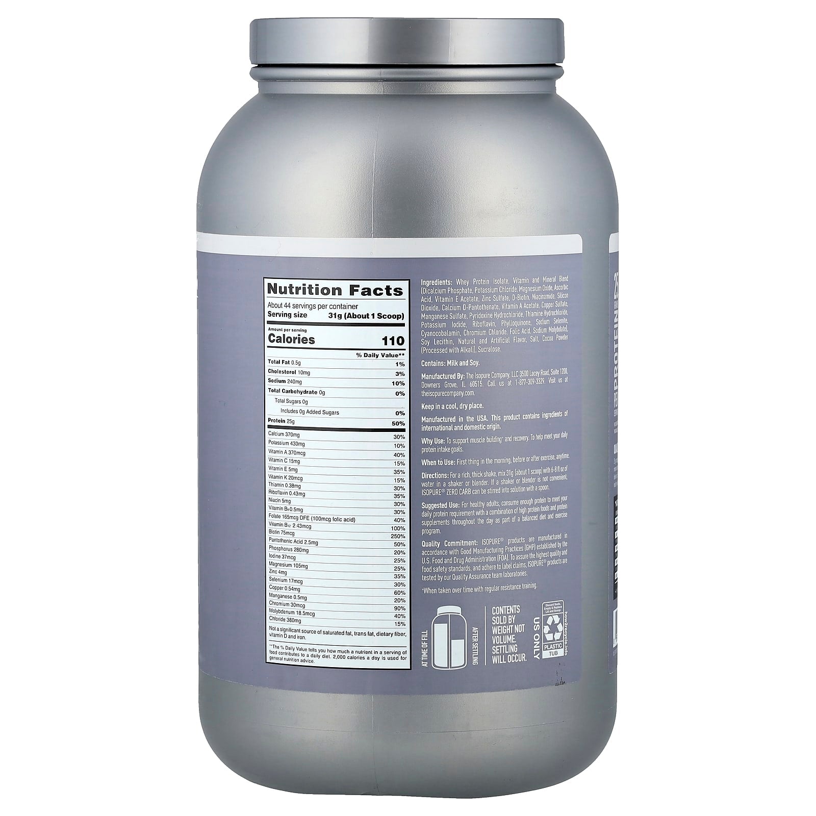 Isopure Zero Carb Protein Powder - Cookies & Cream, 3 lbs, Unflavored - Image 2