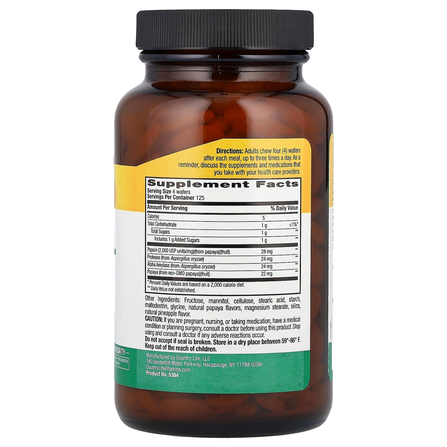 Country Life Tropical Papaya Digestive Enzyme Support, 500 Chewable Wafers - Image 2