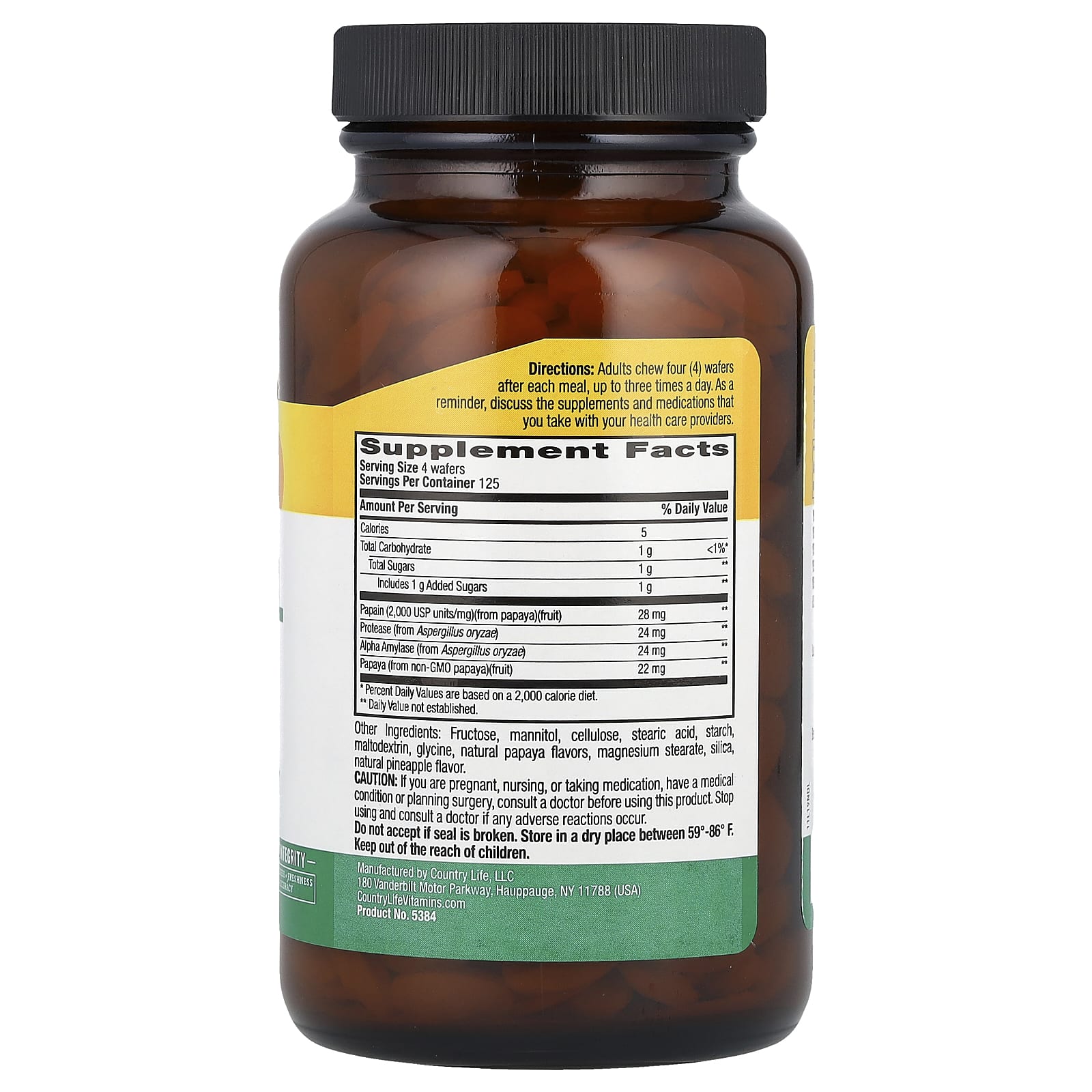 Country Life Tropical Papaya Digestive Enzyme Support, 500 Chewable Wafers - Image 2