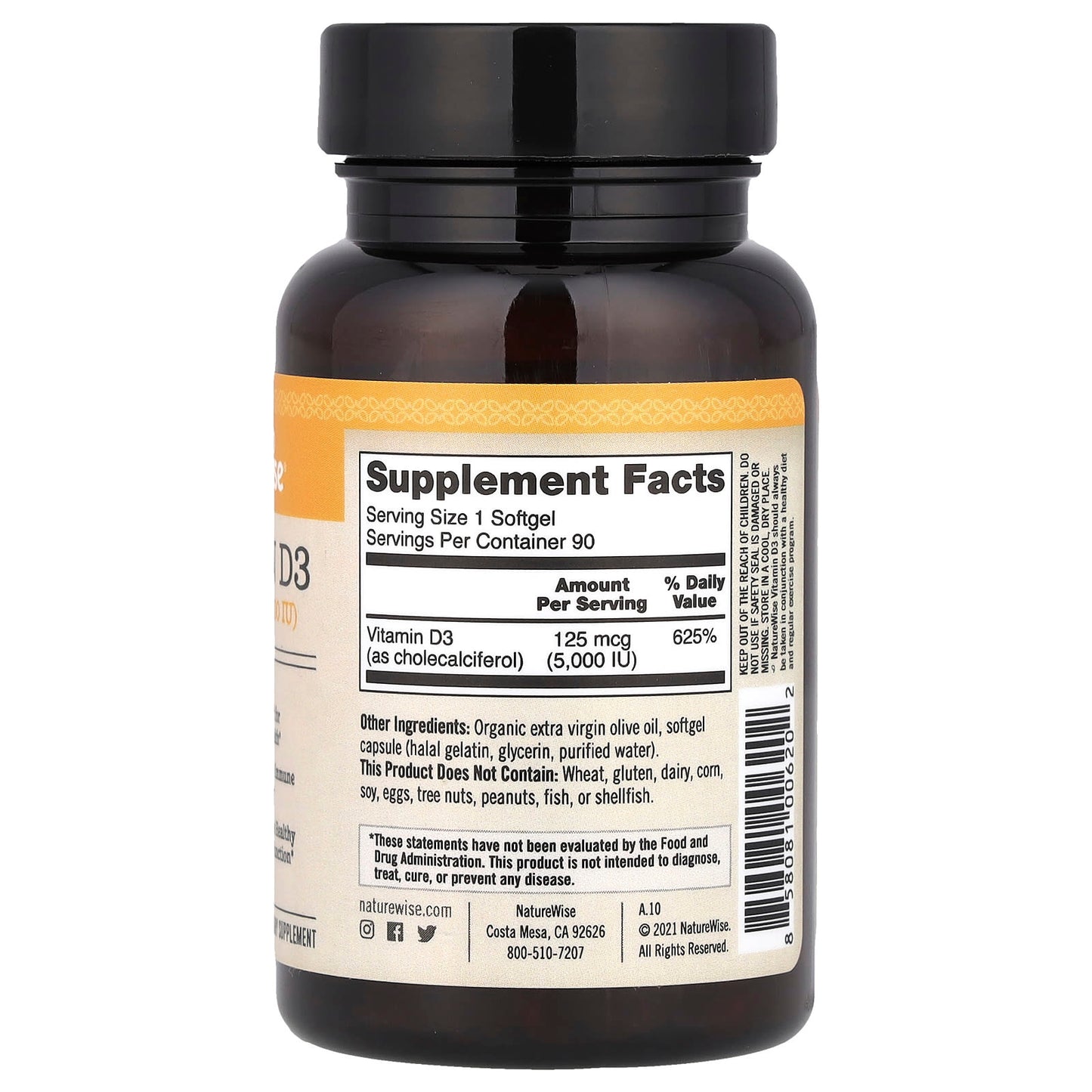 NatureWise, Vitamin D3, 125 mcg (5,000 IU), 90 Softgels - Image 2