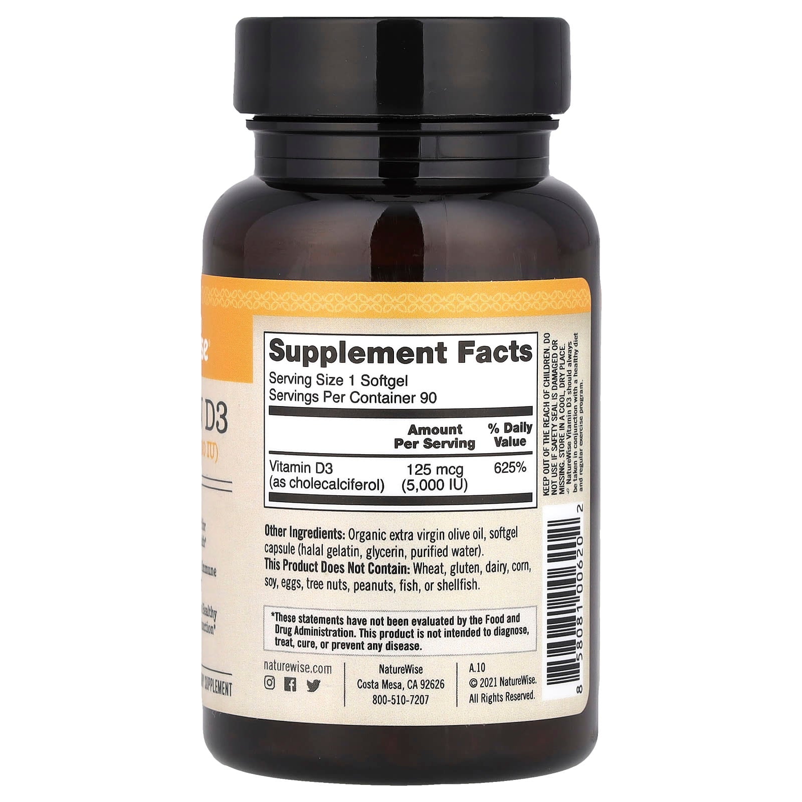 NatureWise, Vitamin D3, 125 mcg (5,000 IU), 90 Softgels - Image 2