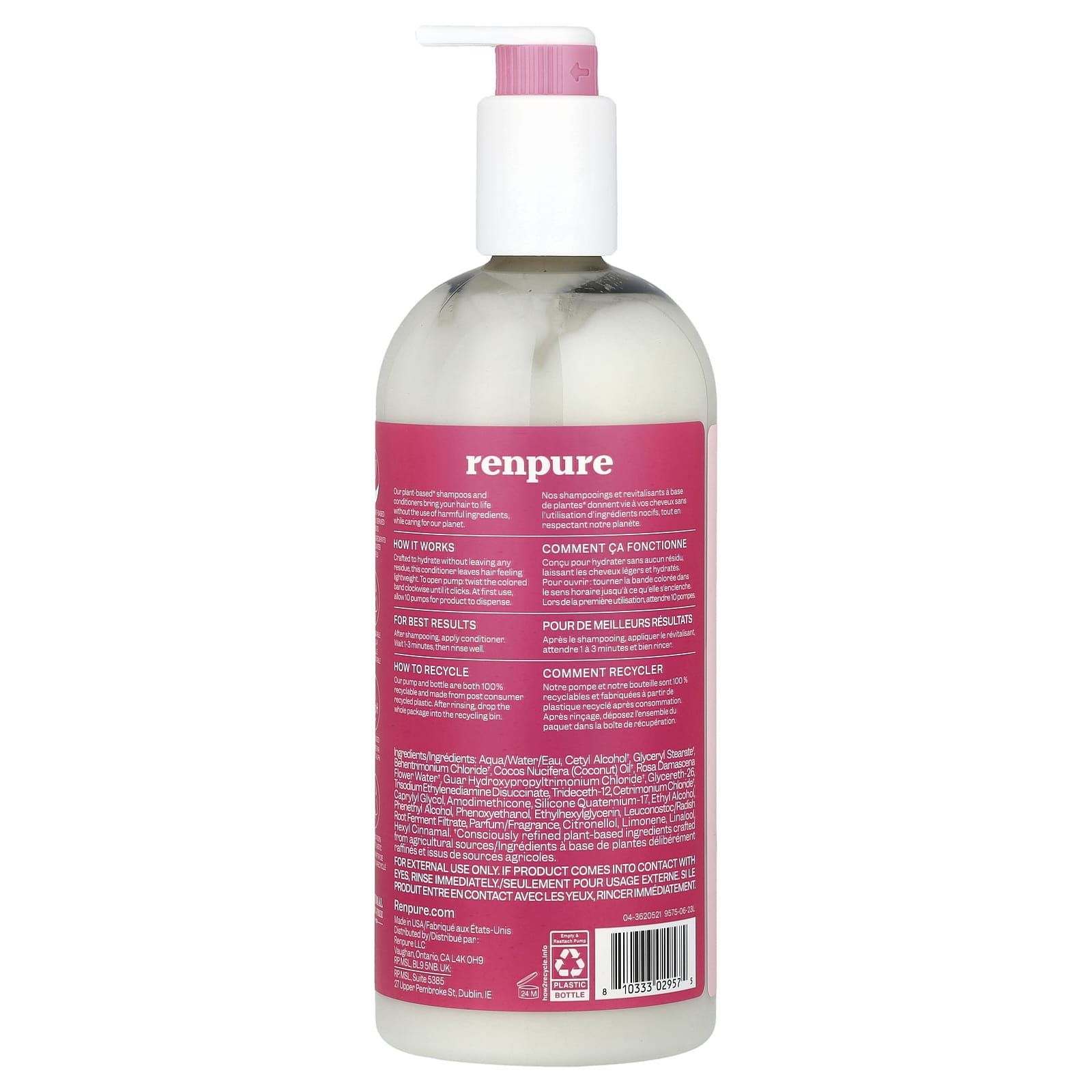 Renpure, Plant-Based Conditioner, Rose Water, 24 fl oz (710 ml) - Image 2