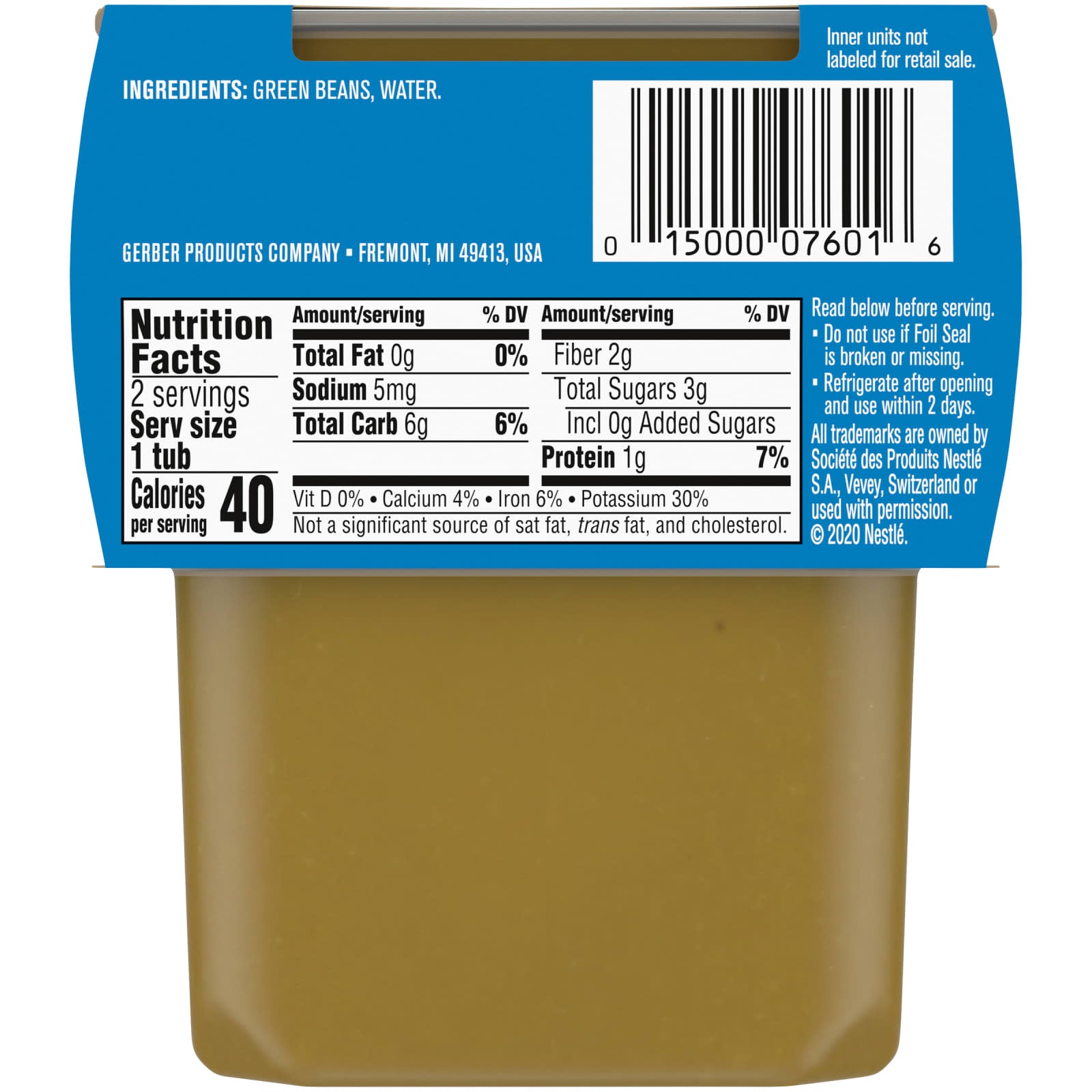 Gerber Natural 2nd Foods Green Bean Baby Food (2 Pack, 4 oz Each) - Image 2