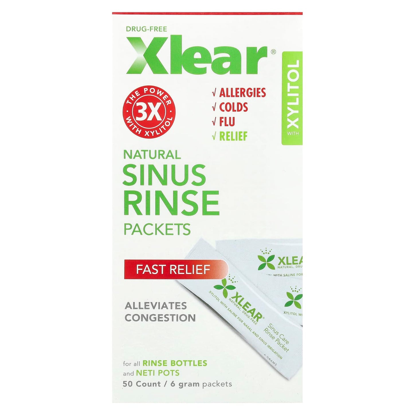 Xlear, Natural Sinus Rinse Packets, 50 Packets, 6 g Each - Image 1