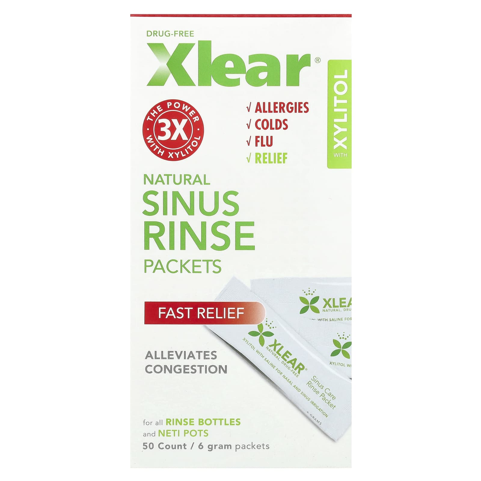 Xlear, Natural Sinus Rinse Packets, 50 Packets, 6 g Each - Image 1