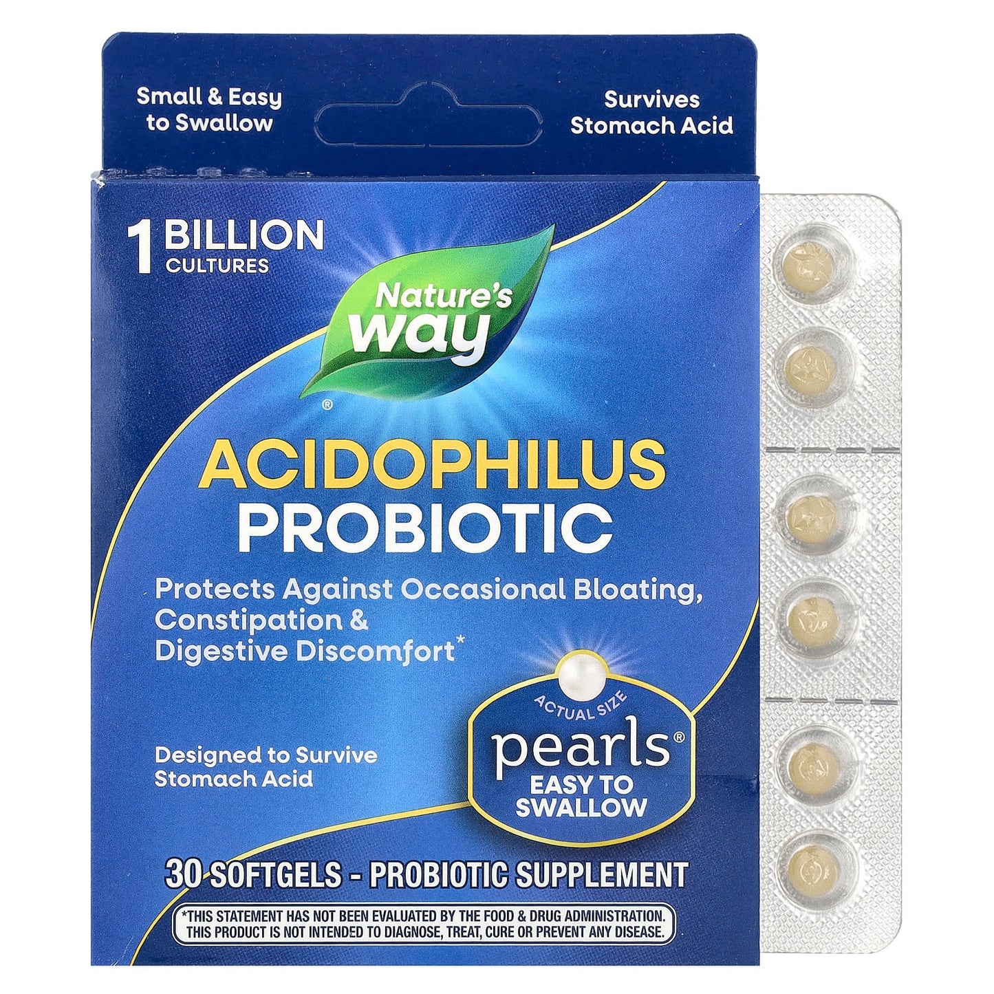 Nature's Way, Acidophilus Probiotic Pearls, 1 Billion CFU, 30 Softgels - Image 1