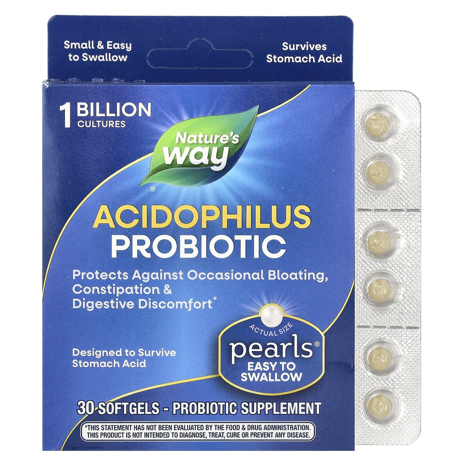 Nature's Way, Acidophilus Probiotic Pearls, 1 Billion CFU, 30 Softgels - Image 1