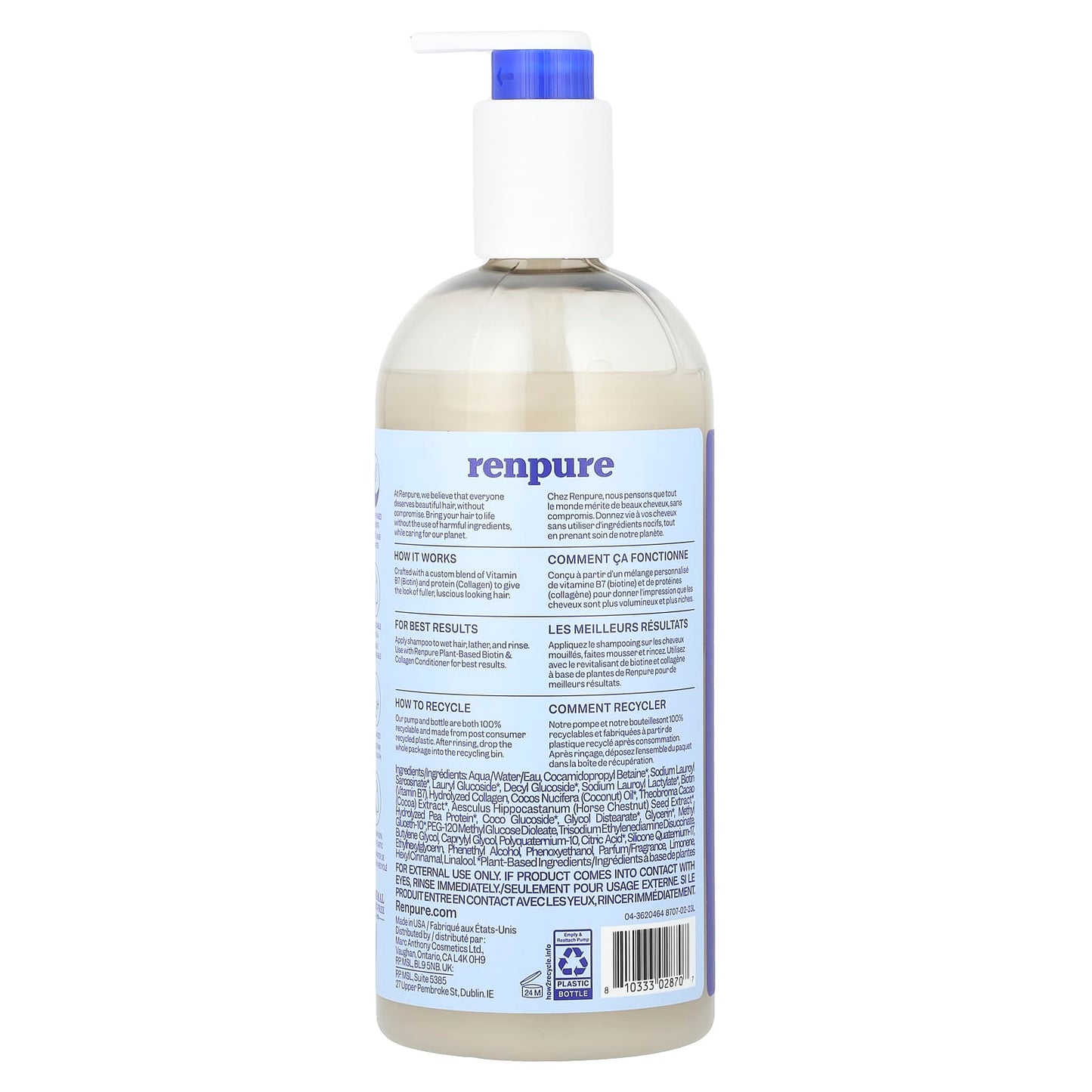 Renpure, Plant-Based Shampoo, Biotin & Collagen, 24 fl oz (710 ml) - Image 2