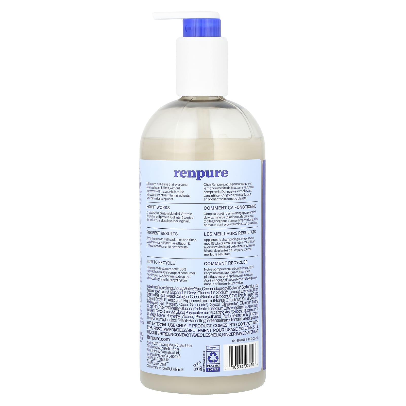 Renpure, Plant-Based Shampoo, Biotin & Collagen, 24 fl oz (710 ml) - Image 2