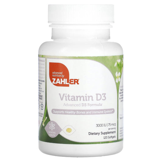 Zahler, Vitamin D3, Advanced D3 Formula, 75 mcg (3,000 IU), 120 Softgels - Image 1