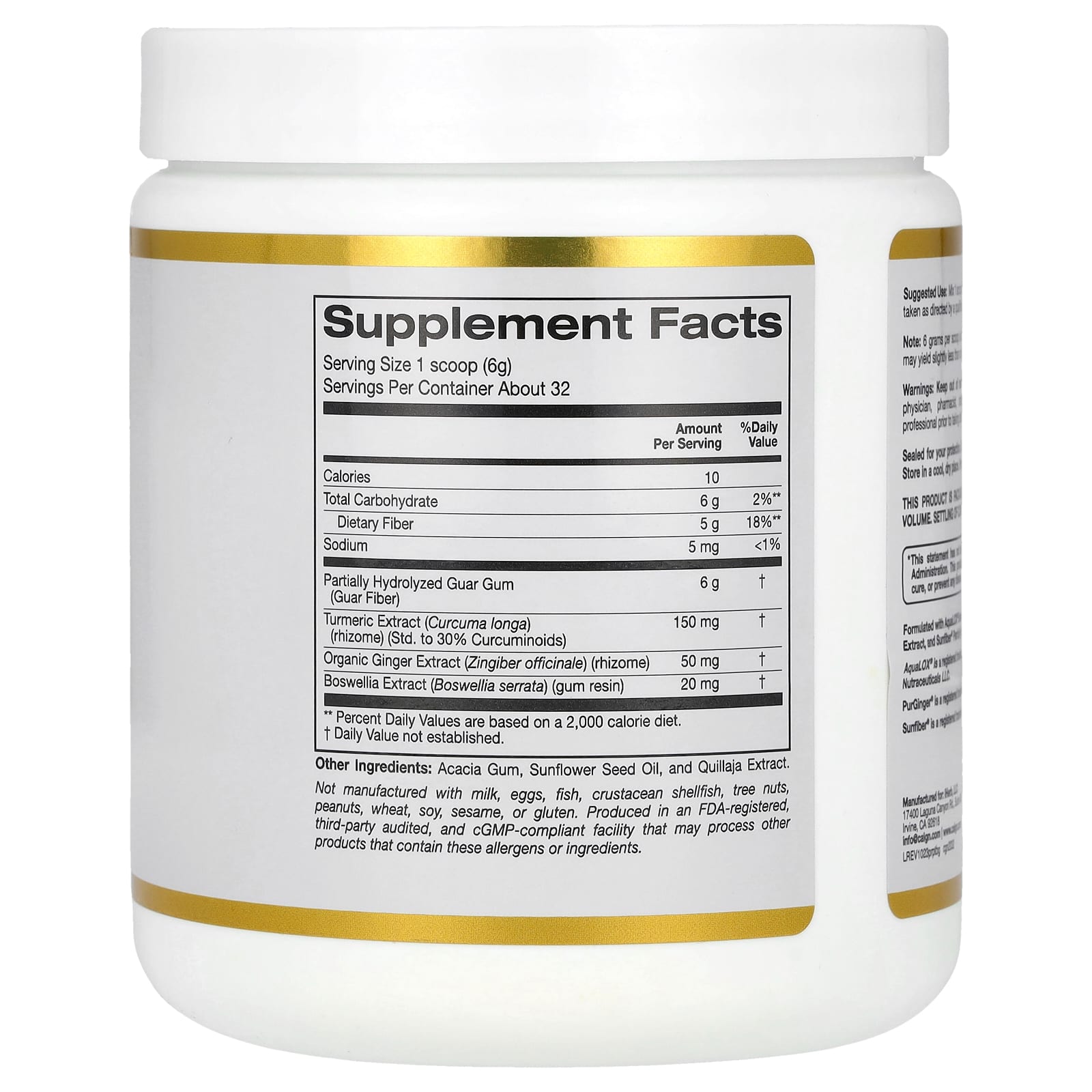 California Gold Nutrition: Prebiotic Fiber + Turmeric & Ginger Support - Image 2