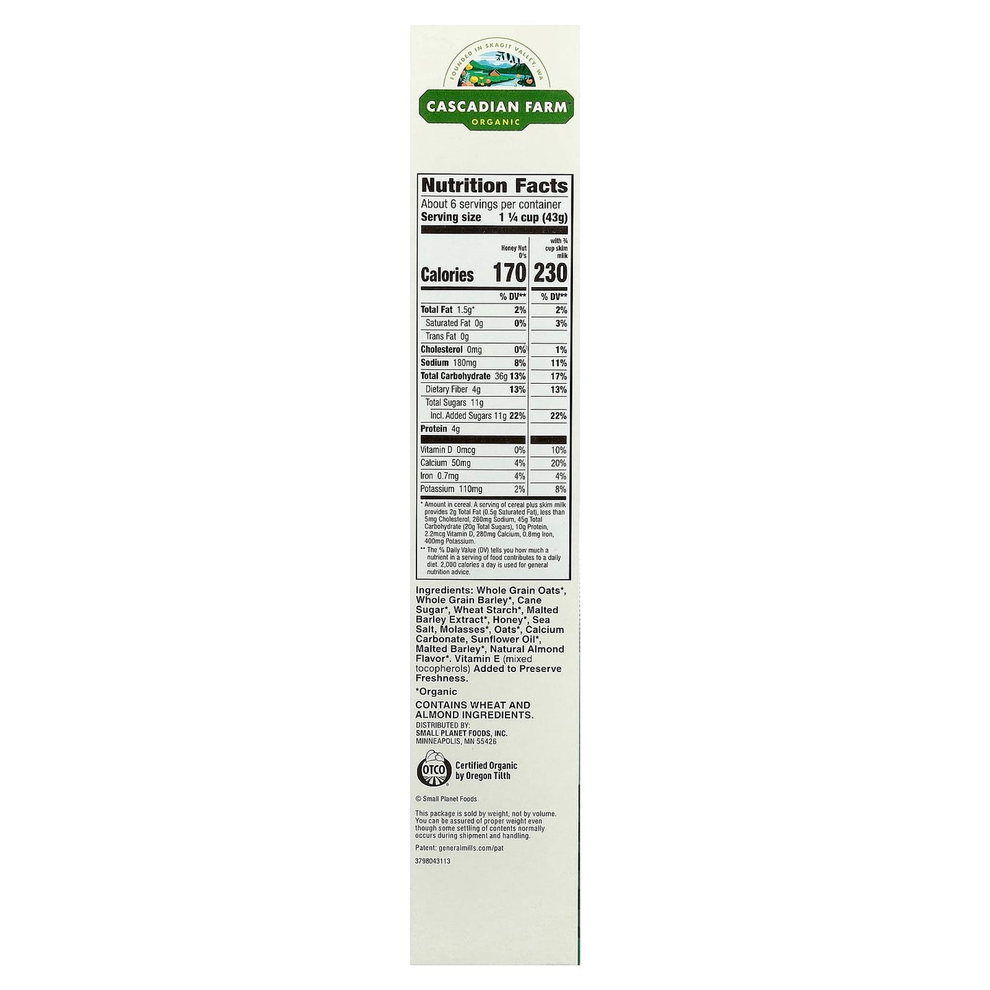 Cascadian Farm Organic Honey Nut O's Cereal, 9.5 oz, USDA Organic - Image 2