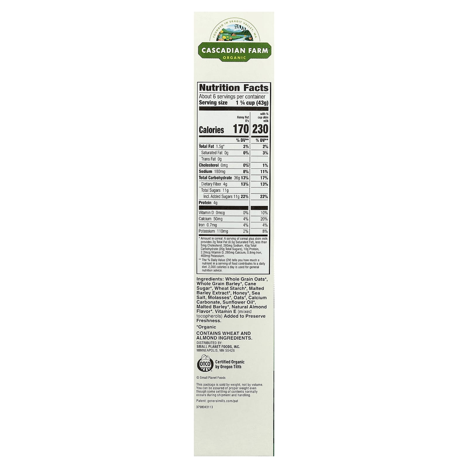 Cascadian Farm Organic Honey Nut O's Cereal, 9.5 oz, USDA Organic - Image 2