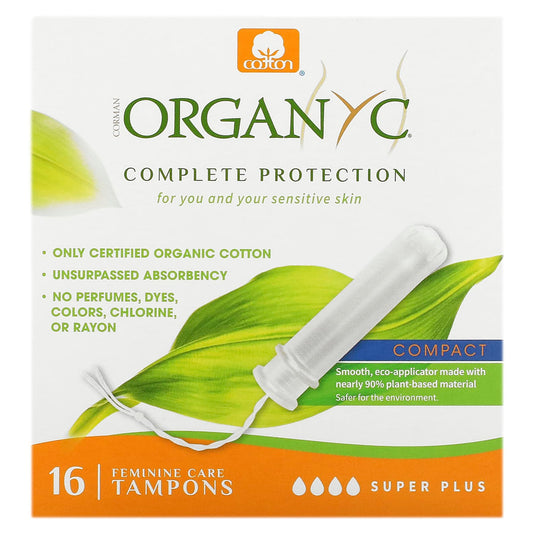 Organyc, Feminine Care Tampons, Compact, Super Plus, 16 Tampons - Image 1