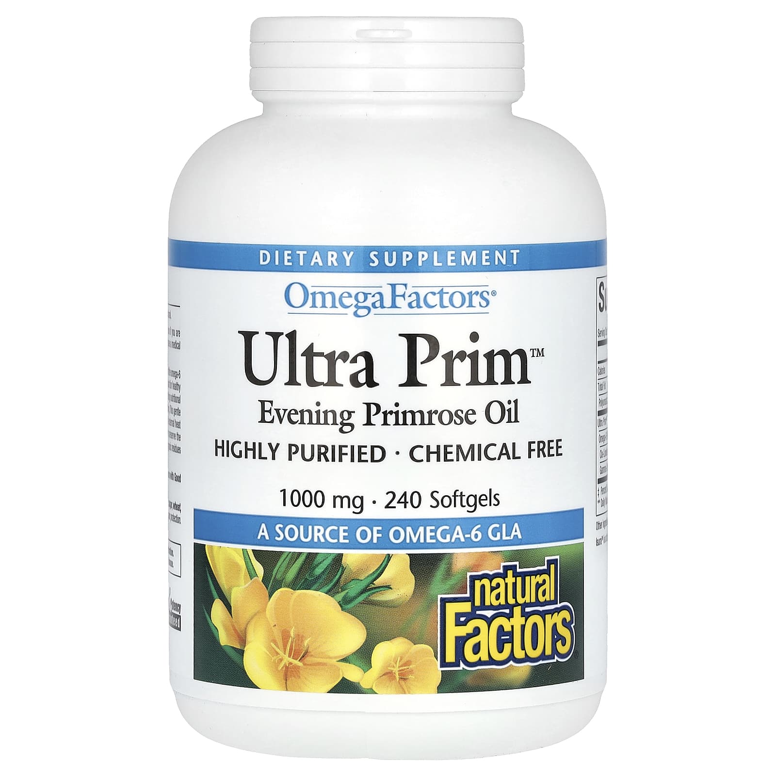 Natural Factors, OmegaFactors, Ultra Prim, Evening Primrose Oil, 1,000 mg, 240 Softgels - Image 1