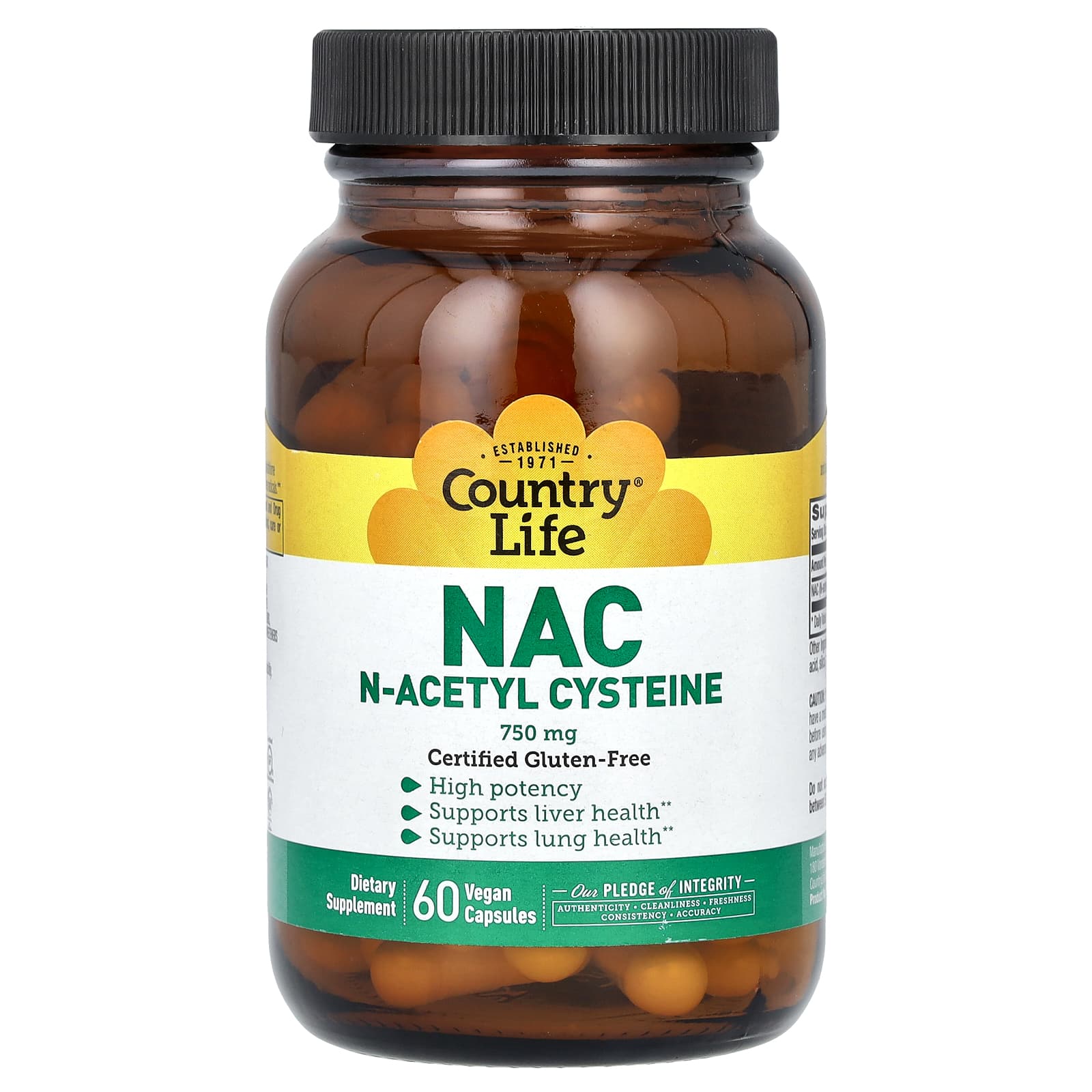 Country Life NAC 750mg 60 Vegan Capsules for Liver Lung Health - Image 1
