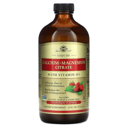 Solgar, Liquid Calcium Magnesium Citrate with Vitamin D3, Strawberry, 16 fl oz (473 ml) - Image 1