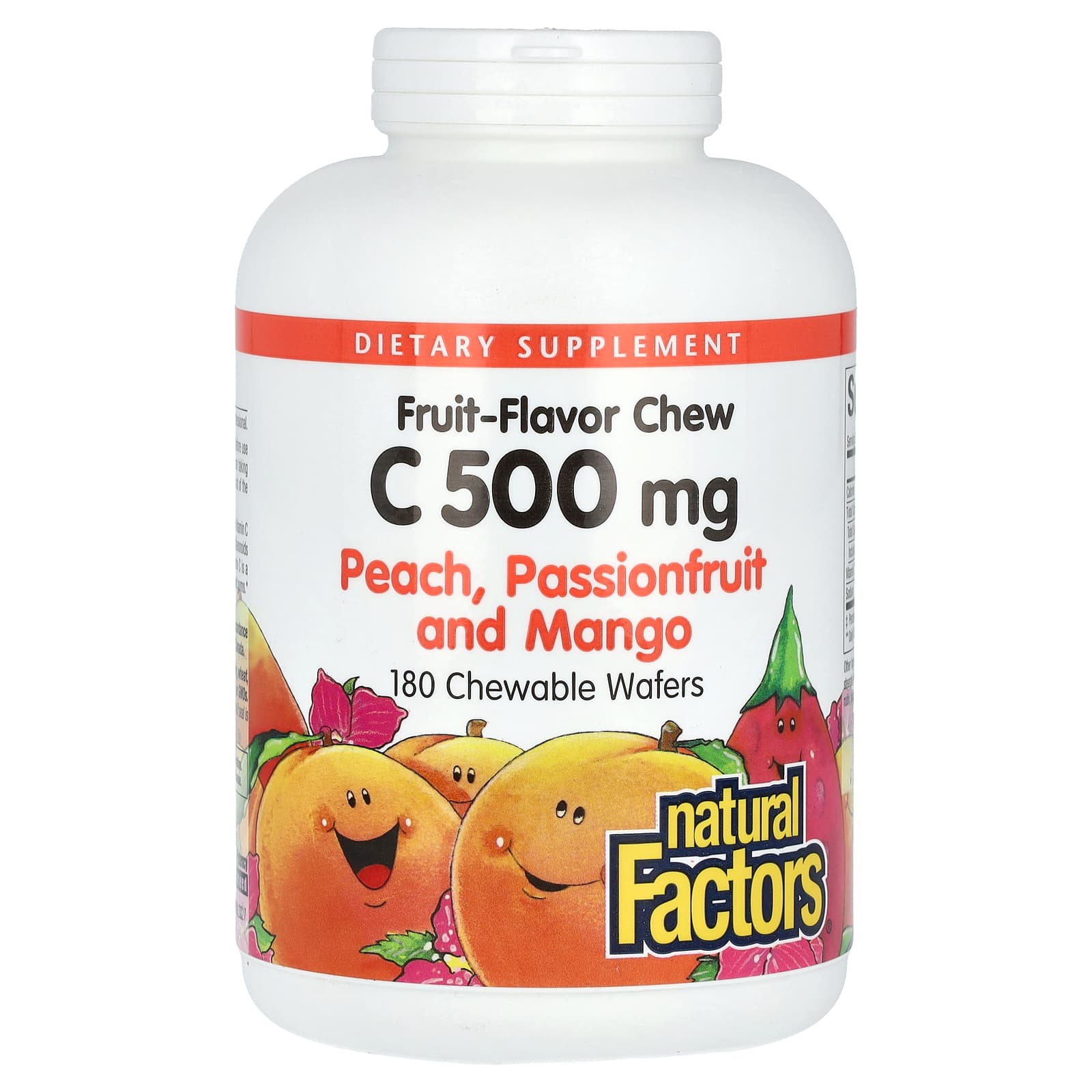 Natural Factors, Vitamin C, Fruit-Flavor Chew, Peach, Passionfruit and Mango, 500 mg, 180 Chewable Wafers - Image 1