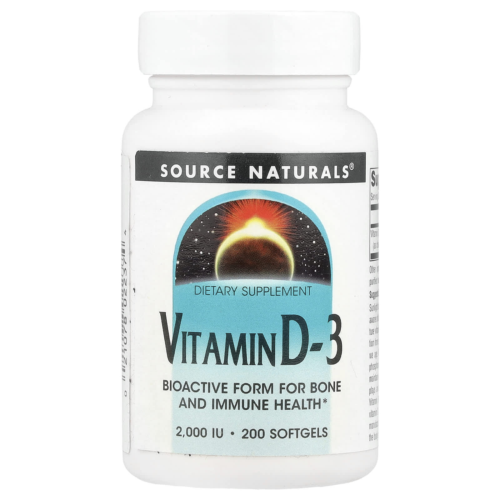 Source Naturals, Vitamin D-3, 50 mcg (2,000 IU), 200 Softgels - Image 1