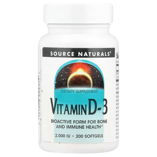 Source Naturals, Vitamin D-3, 50 mcg (2,000 IU), 200 Softgels - Image 1