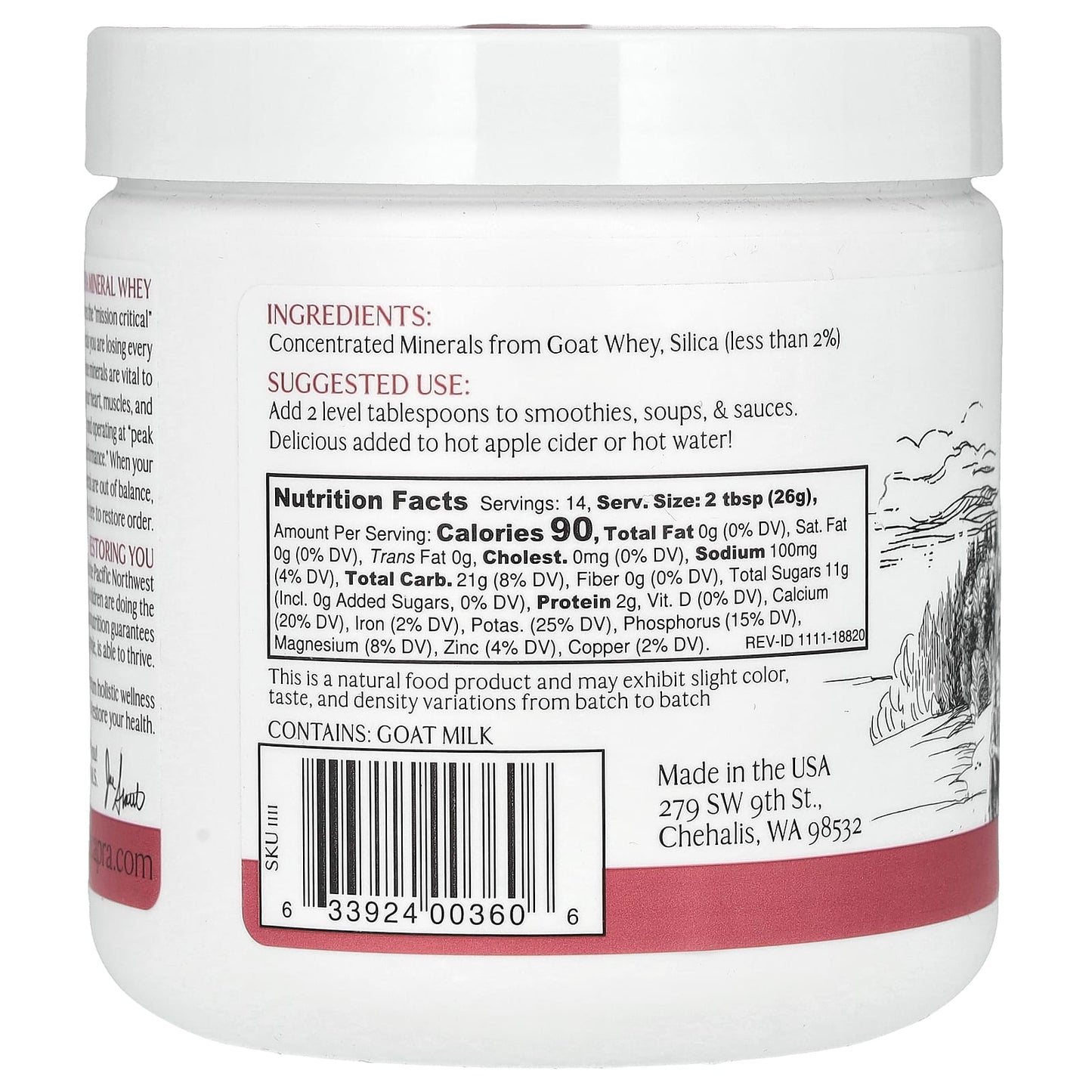 Mt. Capra, Capra Mineral Whey, 12.7 oz (360 g) - Image 2
